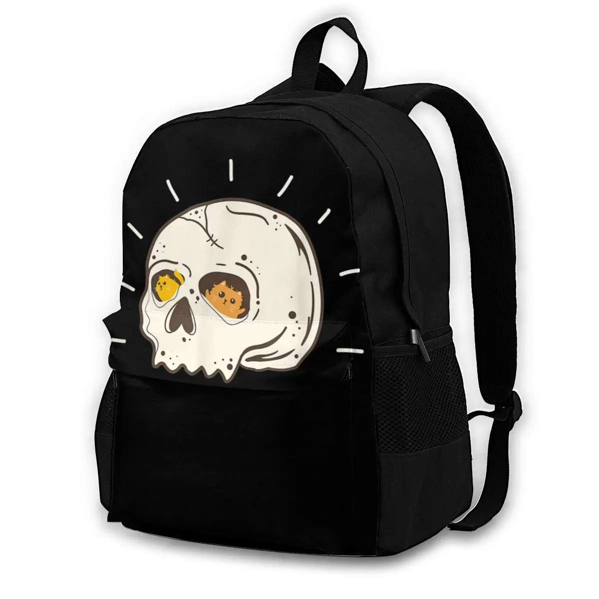 

Cat In A Skull Kitty Skeleton Backpacks Cute Love Fashion Polyester University Backpack Tourist Big Bags