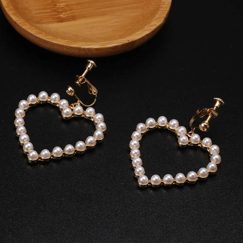 Серьги-кольца женские с жемчугом в форме сердца | Украшения и аксессуары