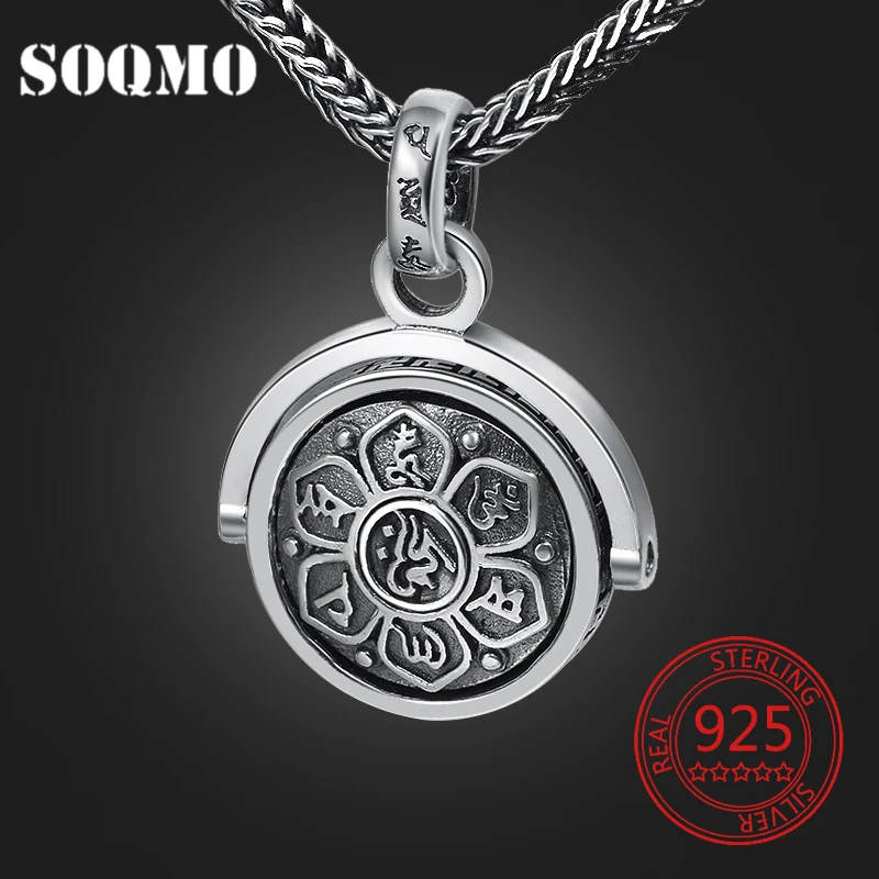 

SOQMO 925 Sterling Silver Buddhism Spinner Rotating Charm Pendants&Necklace for Men Women Fashion Six Words' Sutra Jewelry
