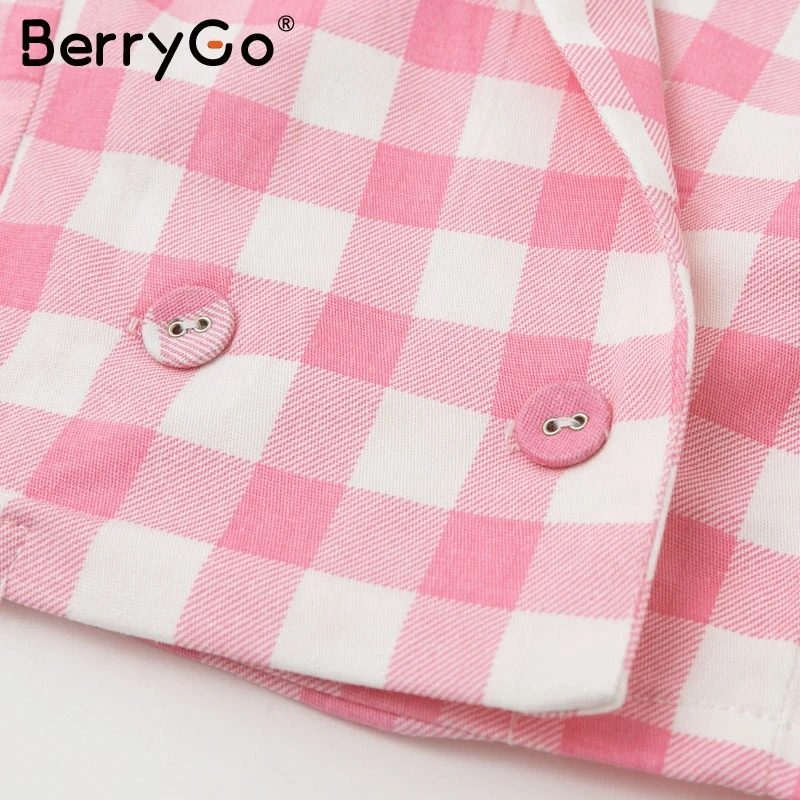 BerryGo кнопки в старинном стиле клетчатая женская блузка Сексуальная с длинным