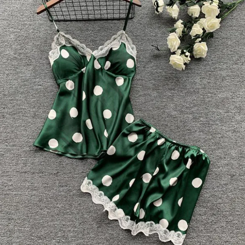 

2020 pajamas women suspenders shorts two-piece suit lace thin section sweet cute sexy simulation silk home service women