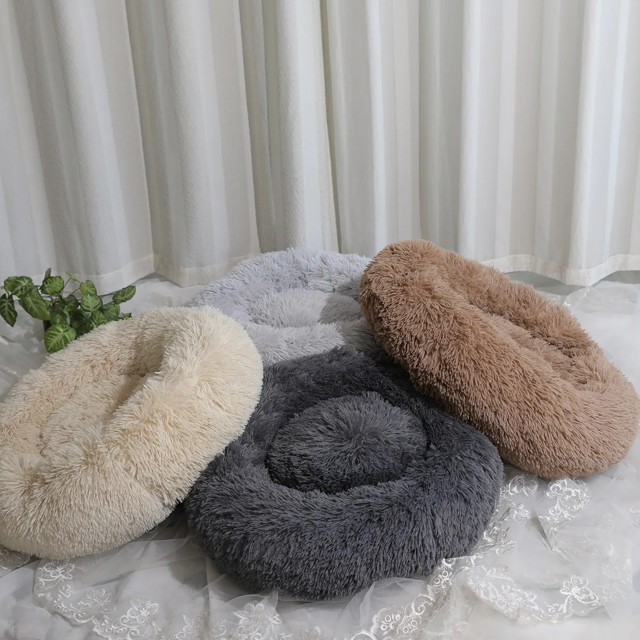 

Pet Dog Bed Warm Fleece Round Dog Kennel House Long Plush Winter Pets Dog Beds For Medium Large Dogs Cats Soft Sofa Cushion Mats
