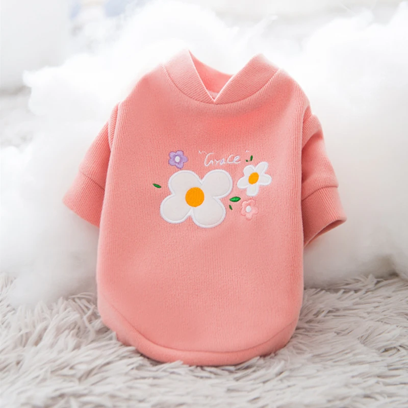 

New cute dog spring and autumn sweater flower small dog V-collar two legged Princess printing clothes cute cat pet clothes