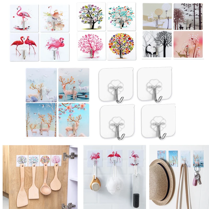 

4 Pcs/set Hook Strong Paste Storage Rack Hanger Storage Kitchen Accessories Seamless Waterproof Wall Sticker Multi-function