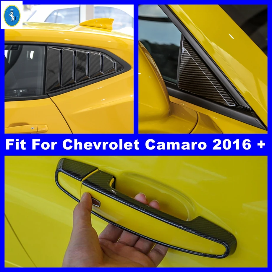 

Carbon Fiber Look Exterior Refit Pillar A Triangle / Rear Louver Shutter / Handle Cover Trim For Chevrolet Camaro 2016 - 2020