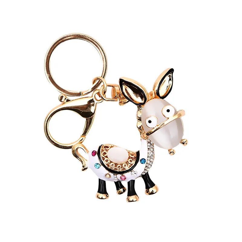 

Cute Donkey Keychain Fashion Creative Opal Metal Women Charm Bag Accessories Couple's Pendant Fine Gift Jewelry Keyring Hot Sale