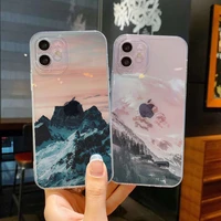 snow mountain painting clear phone case for iphone 7 8 plus se 2020 x xr xs max 12 13 mini 11 pro max soft transparent cover