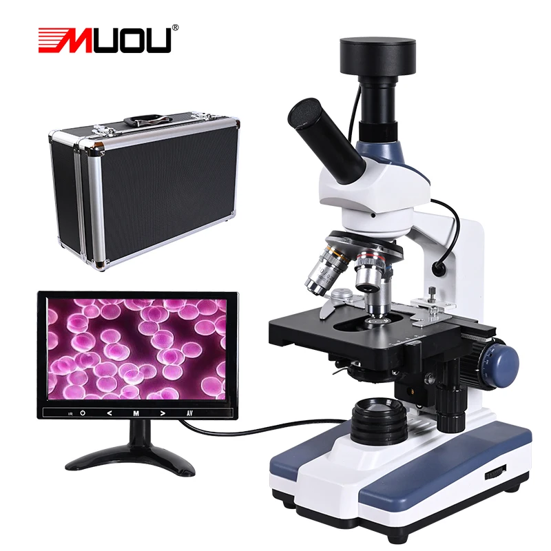 

black background HD Digital biological Lab Microscope led light +9-inch LCD + 5MP electronic eyepiece + USB Data line+Metal box