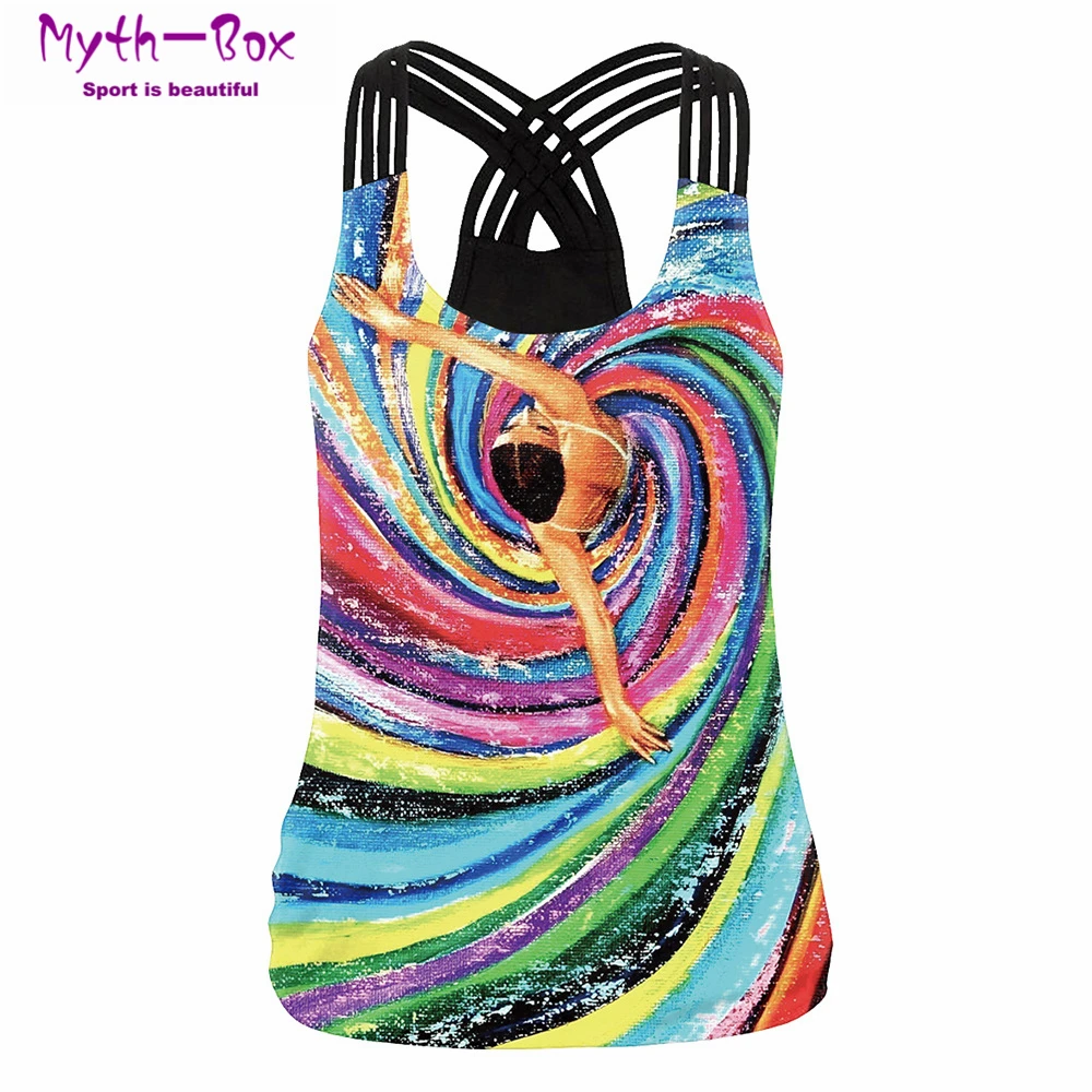 Women Sport Vest Colorful Sleeveless Shirt Print Yoga Tops Elastic Slim Running Undershirt Quick Dry Gym Fitness Tank Top Female