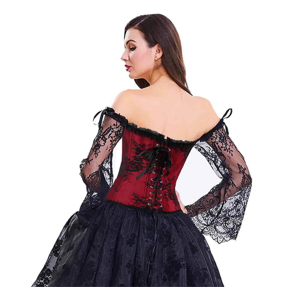 Корсет женский винтажный в стиле стимпанк готический на шнуровке с длинными