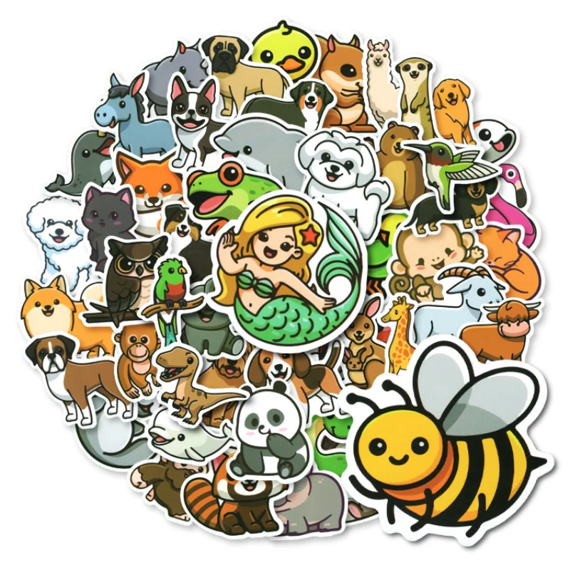 

50pcs Cartoon Animal Stickers Cute Animal Small Animal Collection Doodle Stickers Children’s Educational Early Education Anime