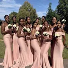Розовые платья для подружек невесты, Африканское платье до пола со шлейфом, шелковое атласное платье с открытыми плечами для свадебной вечеринки, индивидуальный пошив
