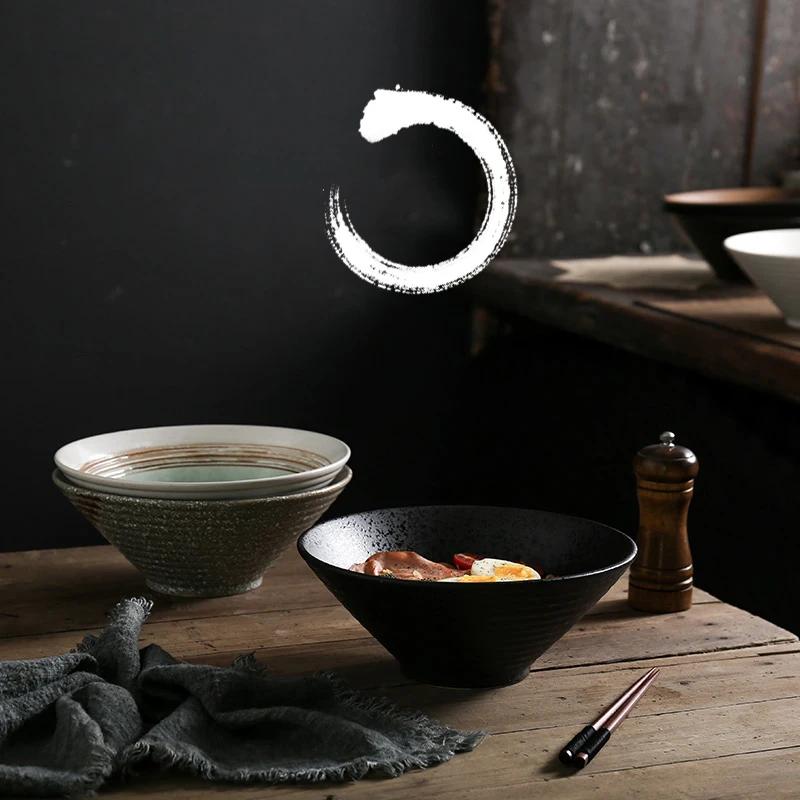 

9 Inch Simple Japanese-Style Tableware Ramen Noodle Bowl Instant Noodles Bowl Ceramic Tableware Spoon Chopsticks Set