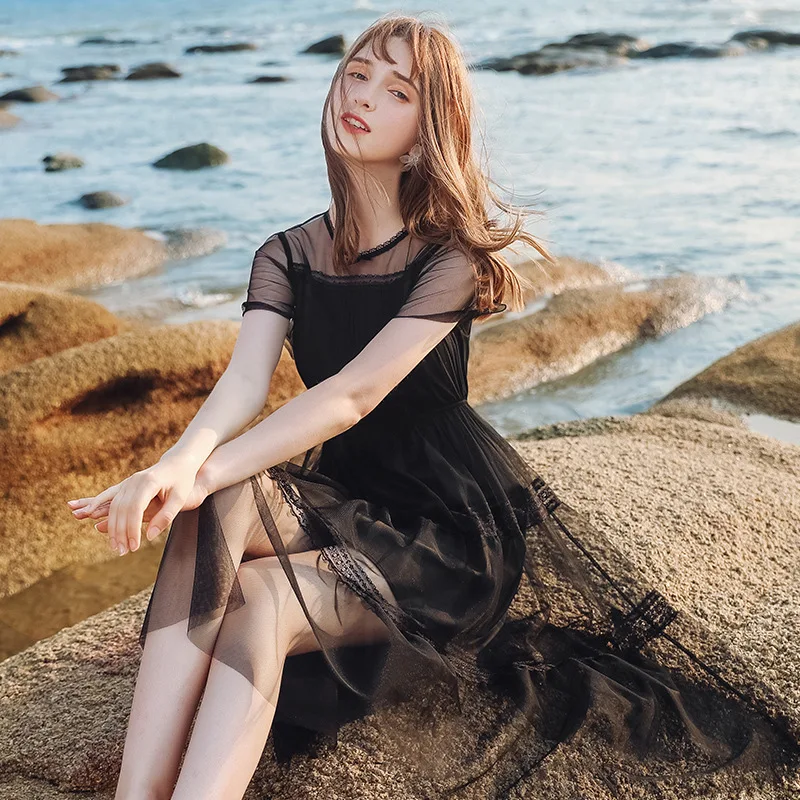 Сексуальное Тонкое платье 2019 летнее Новое Женское с круглым вырезом на одной