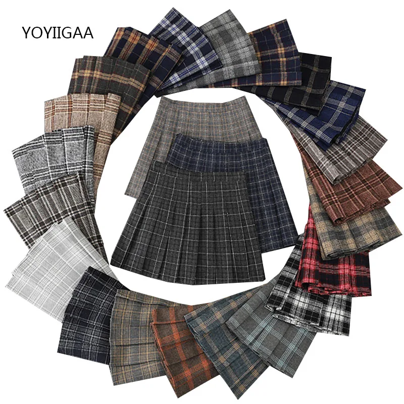 Осенне зимняя женская юбка с завышенной талией трапециевидная Женская клетчатая