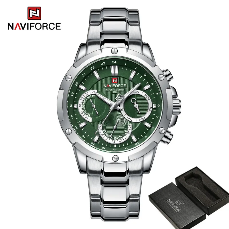Часы наручные NAVIFORCE Мужские кварцевые брендовые Роскошные зеленые