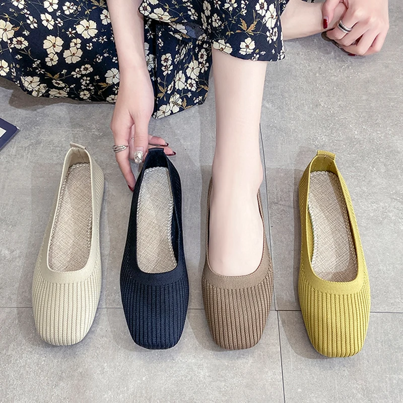 

EOEODOIT Square Toe Casual Ballet Shoes Women Spring New Flat Heel Loafers Pregnant Shoes Slip On Sneakers