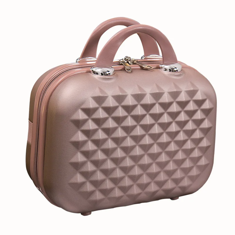 14 Inch Makeup Suitcase Women Designer Luggage Handbag Travel Bag Diamond Pattern Make-up Box Small Travel Storage Box