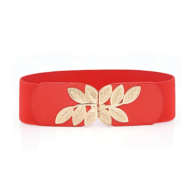 Женский резной широкий эластичный пояс с листьями кожаный пряжкой женский