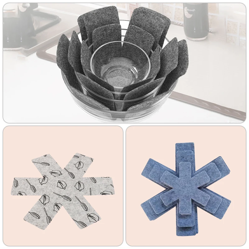 

1/3/12 Pcs Pot Pan Protectors Reusable Non-woven Pot Pads Prevent Scratching Cookware Divider For Kitchen Stacking Placemat
