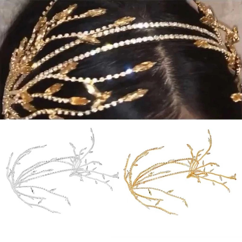 

Women Luxury Fashion Headband Crystal Leaf Hair Band Handmade Bridal Crown Tiara Headpiece Wedding Pageant Hair Accessories