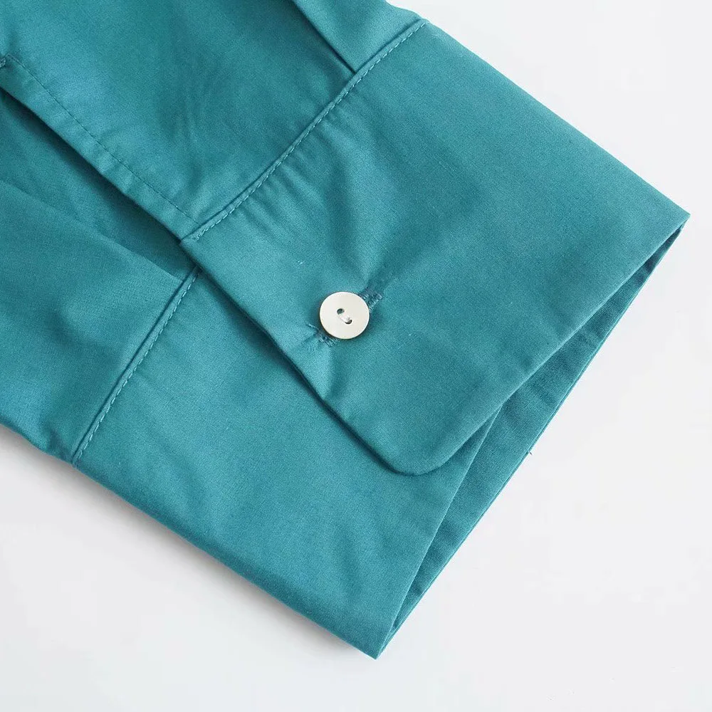 

Za Women 2021 Fashion Split fork Loose 3/4 sleeve Long section Blouses Vintage lapel Button-up Female Shirts Chic Tops