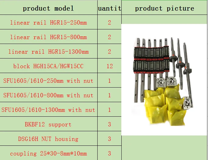 250-800-1300mm 3 оси 4aixs 15 мм линейные рельсы линейная направляющая HGR15 HGH15 и 16 мм шариковый винт SFU1605/SFU1610 Набор для ЧПУ - Цвет: 250-800-1300mm