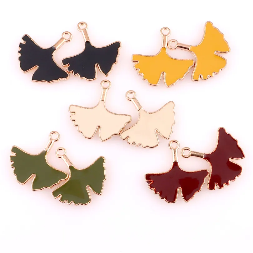 30 шт. сплав эмаль капля масла Цвета листьев гинкго билоба (фасовка по фурнитурой