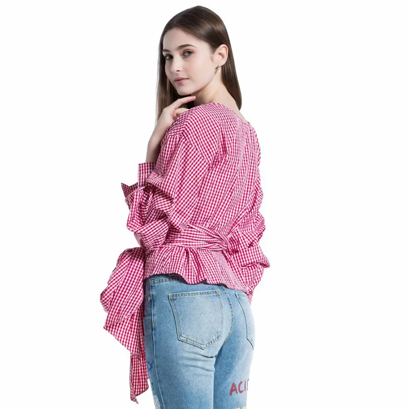 Camisa de vendaje rayas rojas 2019 para la blusa elegante primavera y las mujeres con camisa манга soplo co |