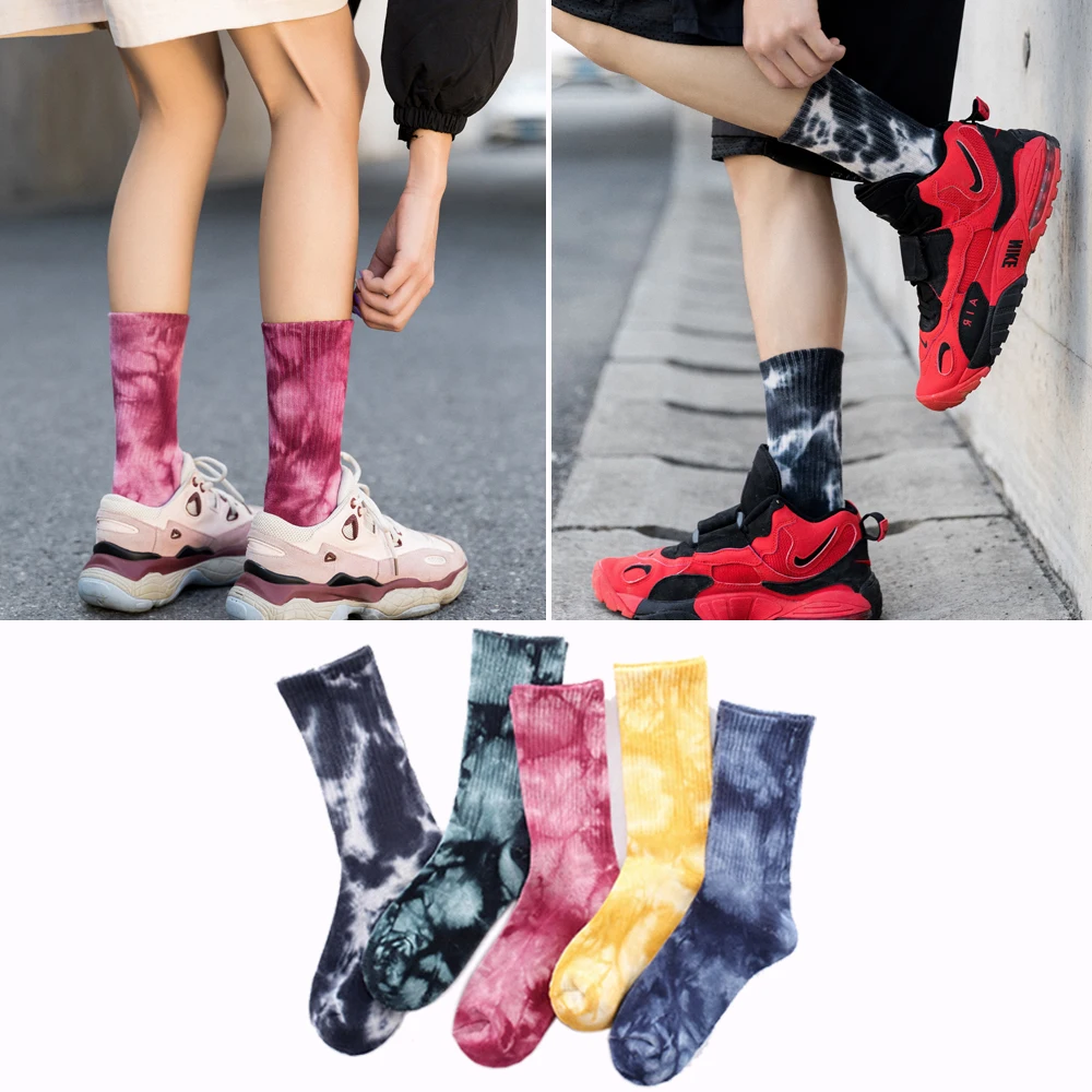 

Hot Tie-Dye Tech Color By Hand Street Trend High-Top Tide Sports Socks Men Women Cotton Sock Men Basketball Cycling Skateboard