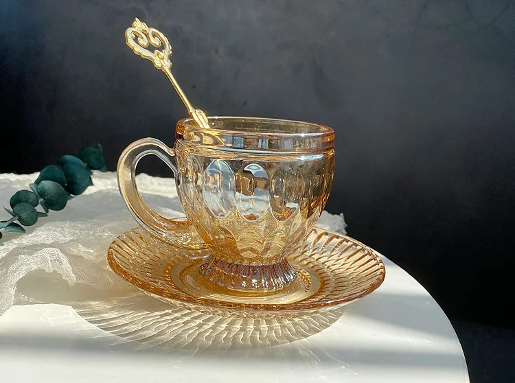 Рельефная Янтарная чашка для кофе набор блюдца послеобеденный чай