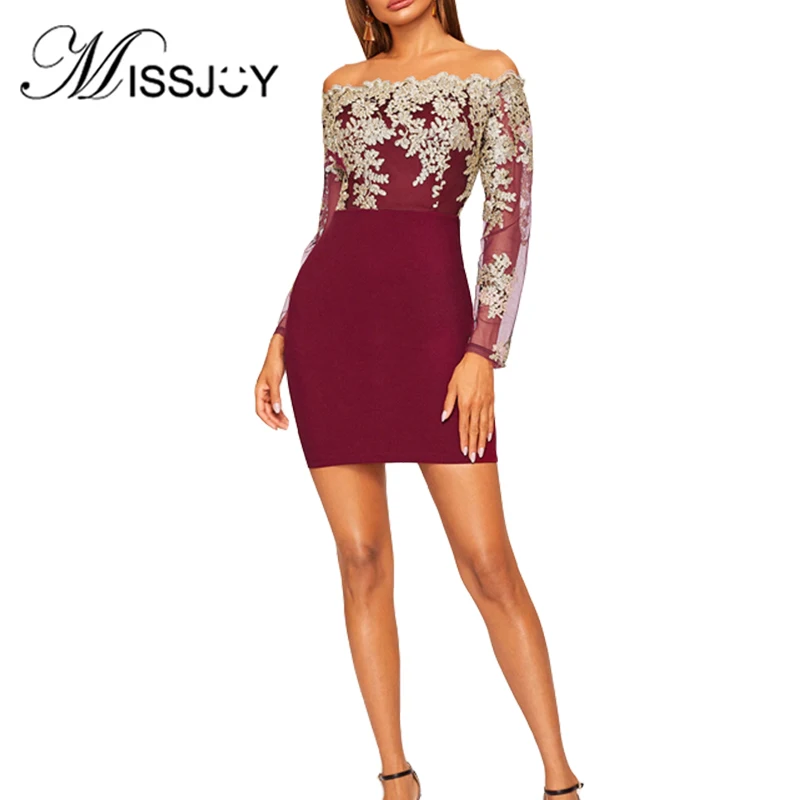 MISSJOY элегантные вечерние женские платья с воротником лодочкой 2019 Осенние мини
