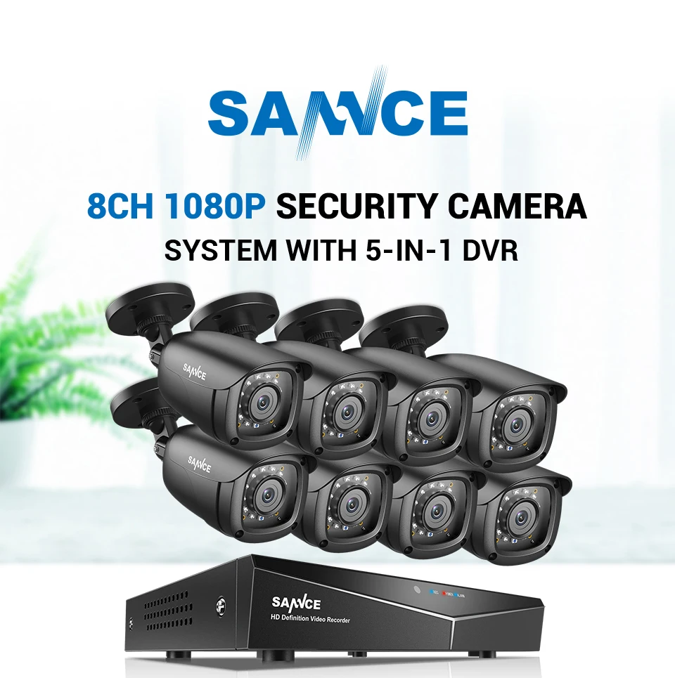 SANNCE 8CH 1080P домашняя видео система безопасности 5IN11080N HDMI DVR с 8 шт 1080P наружная Водонепроницаемая умная ИК камера CCTV набор