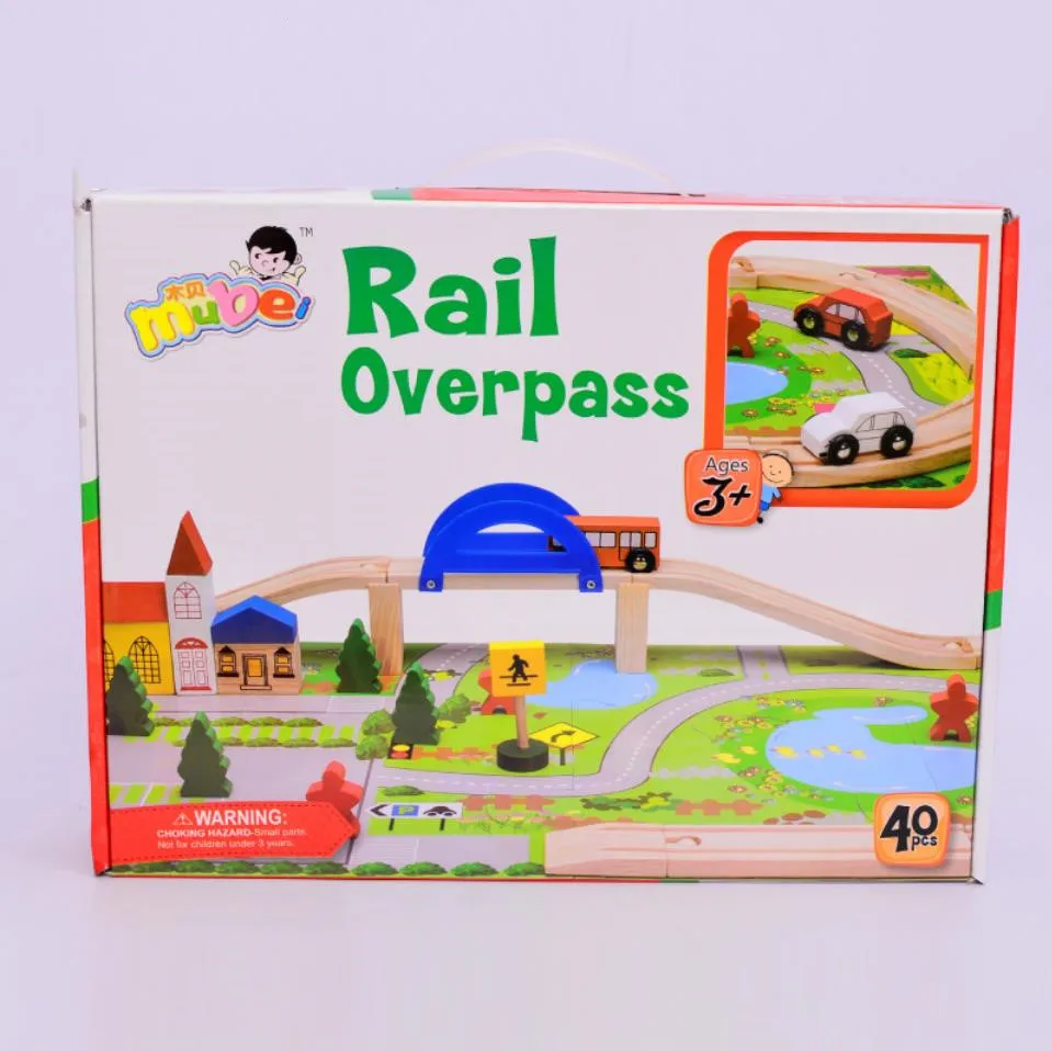 

40 Pieces Packing 3D City Scenario Combination Wooden Puzzle Toy Overpass And Park Orbital 3D Kids Wooden Puzzle Toys