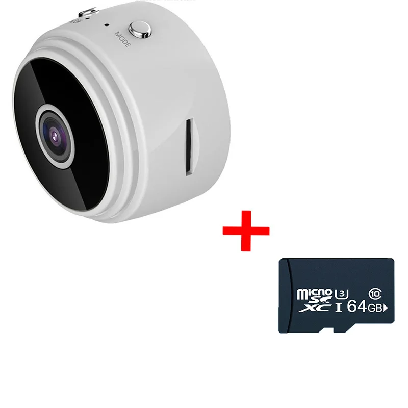 white and 64g card Wifi мини-камера HD 1080P микро видеокамера широкоугольный объектив инфракрасное ночное видение сеть умный мониторинг Домашняя безопасность - Цвет: white and 64g card