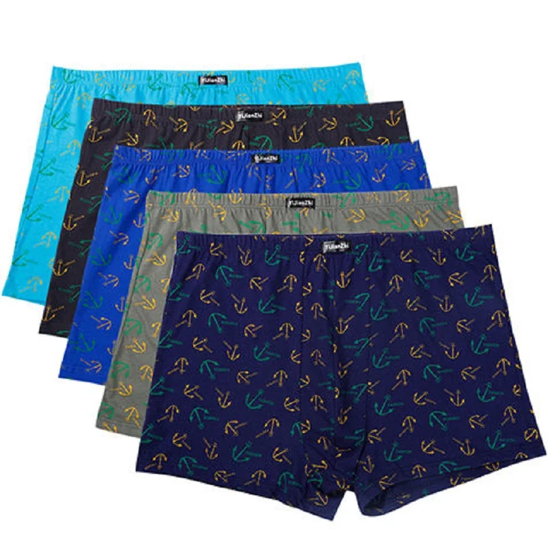 5Pcs/Lot Boxers Men’S Underwear 100% Cotton Comfortable Breathable Men’S Mid-Waist Boxer Pants  Plus Size Printed Underpants