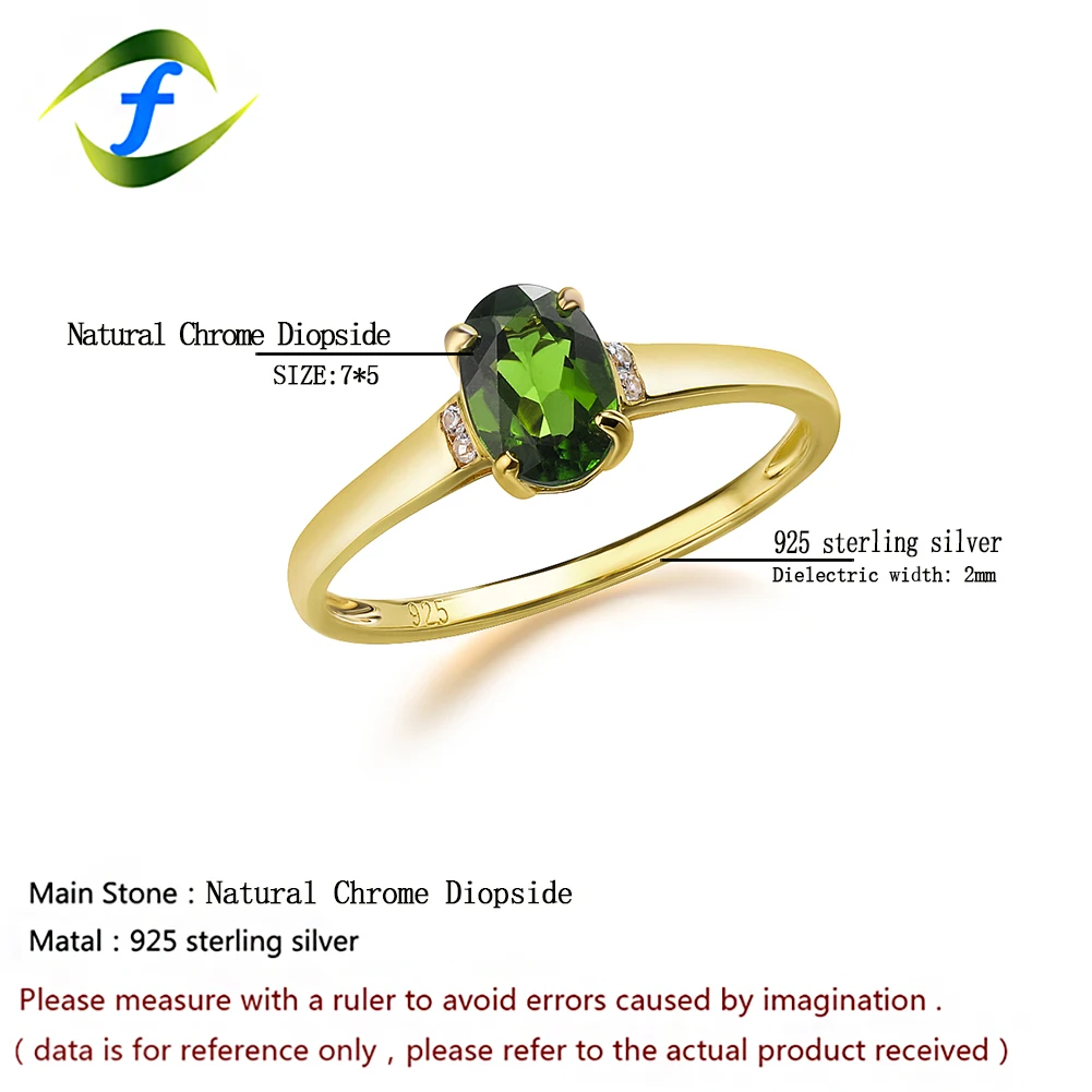 

GZ ZONGFATrendy Simple Natural Chrome Diopside oval Gemstone Jewelry 925 Sterling Silver wedding ring for women