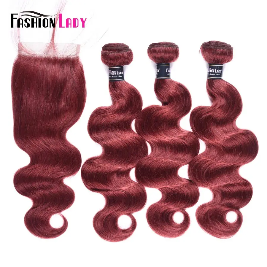 Модные женские предварительно окрашенные 3 пучка с закрытием красный цвет