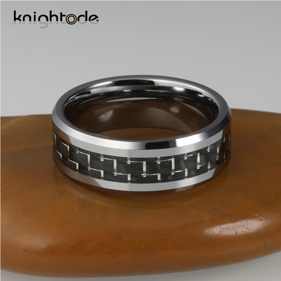 8 мм серебристого карбида вольфрама обручальное кольцо черное углеродное