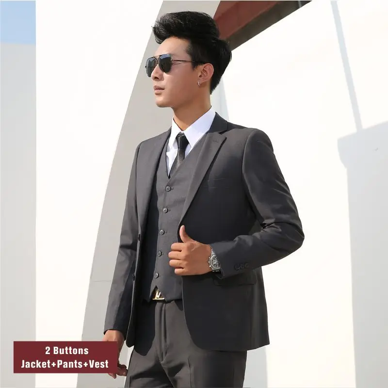 Shenrun Men Suits Slim Business Formal Casual Classic Suit Wedding Groom Party Prom Single Breasted Color Black Gray Navy Blue - Цвет: Gray 4