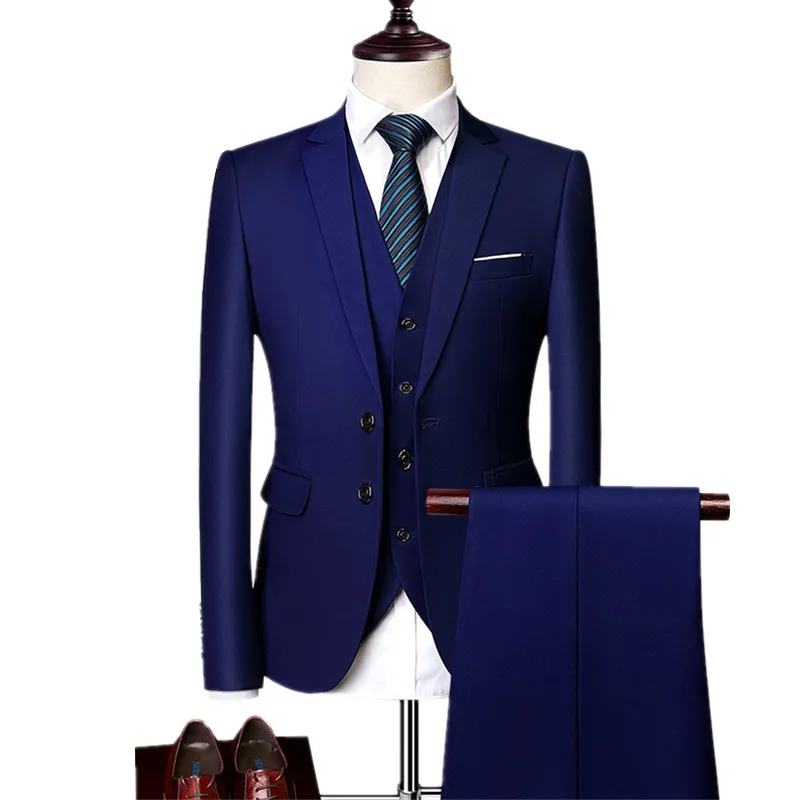 

Jacket + Pant + Vest / 2021 New Men Business Slim Suits Sets Wedding Dress Three-piece Suit Blazers Coat Trousers Waistcoat