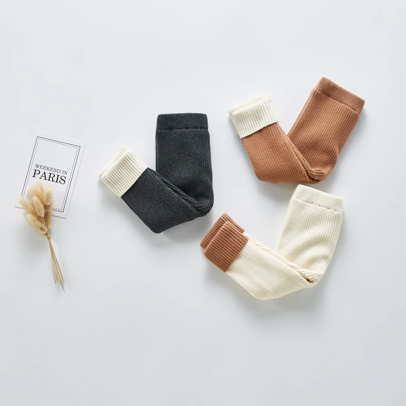 

Детские колготки, симпатичные цветные леггинсы для девочек, детские колготки, новый стиль, полосатые, с двойными иглами, чесаный хлопок, Осе...