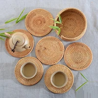 heat insulation cup mat round handmade rattan plate coaster heat insulation placemat table padding for kitchen accessory