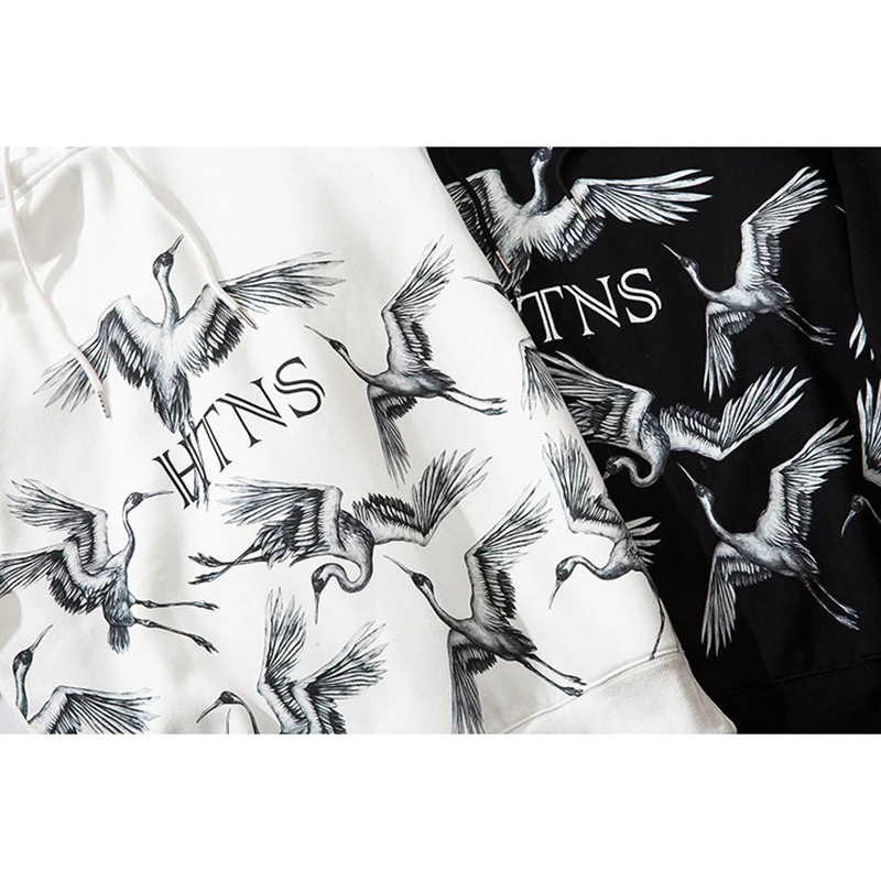 Толстовка Mirecoo мужская с капюшоном и принтом журавлей флисовый пуловер в стиле