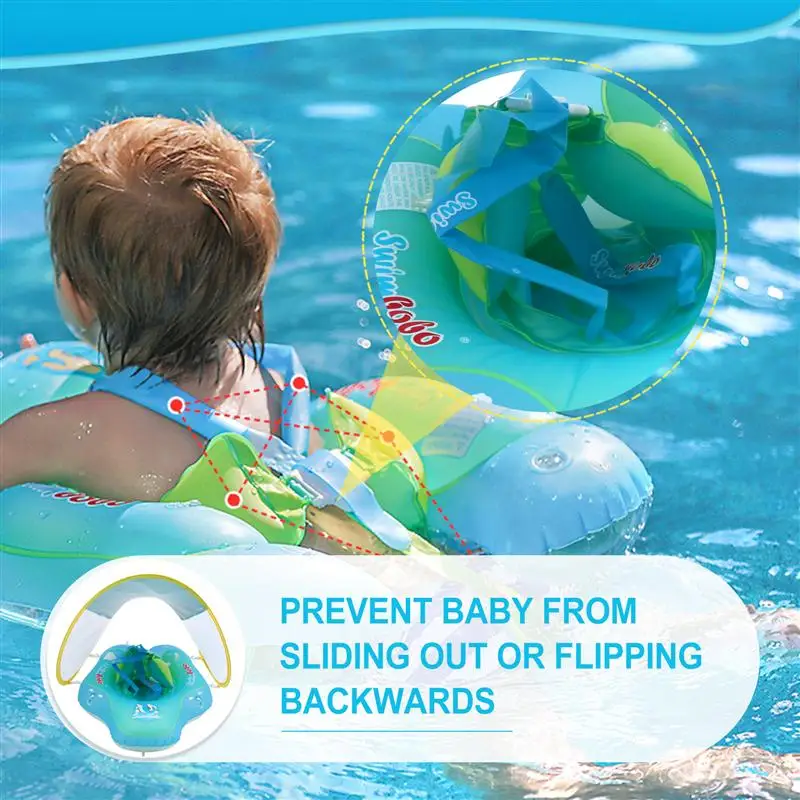 

No Flip Over Baby Pool Float with Canopy UPF50+ Sun Protection Inflatable Float