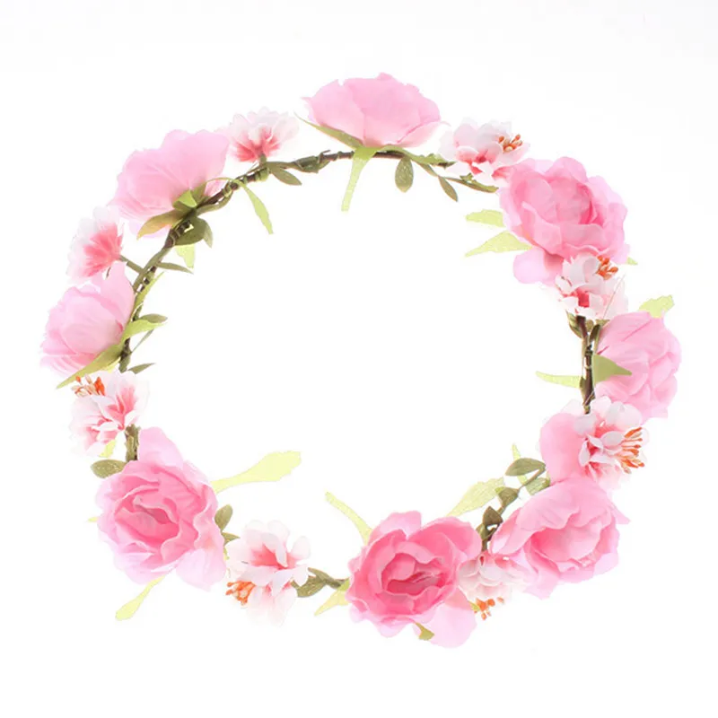 

56CM Bohemian Style Flower Crown Hairband Ladies Beach Wedding Hair Accessories Women Bride Bridesmaid Flower Headband