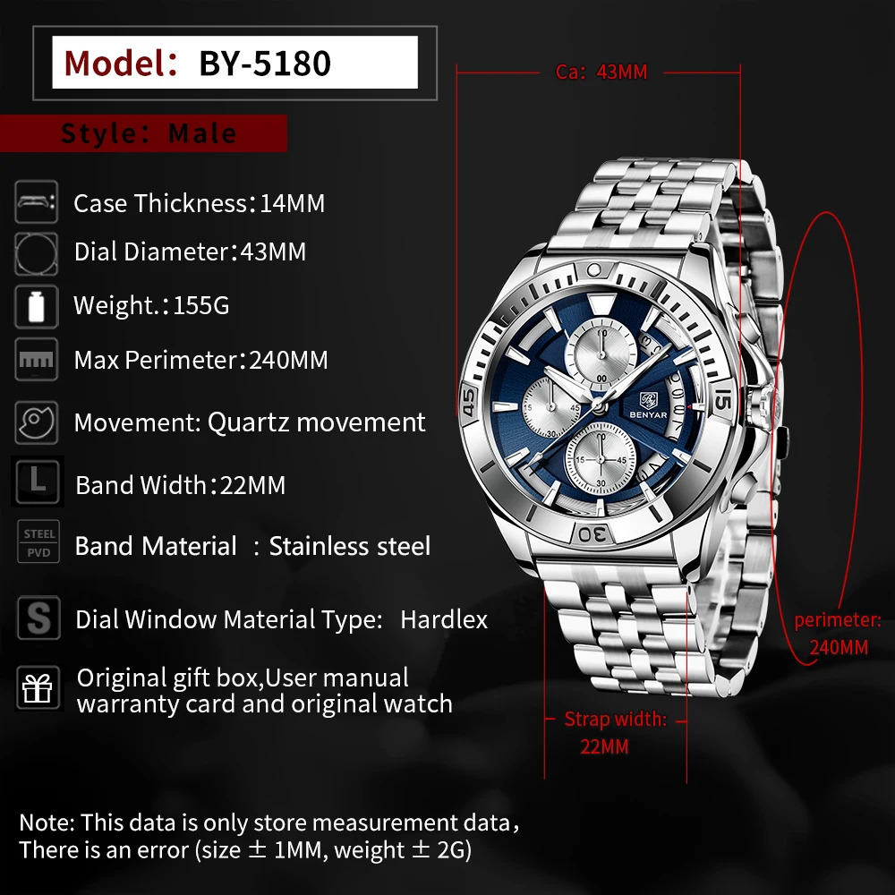 Мужские водонепроницаемые кварцевые часы с браслетом из нержавеющей