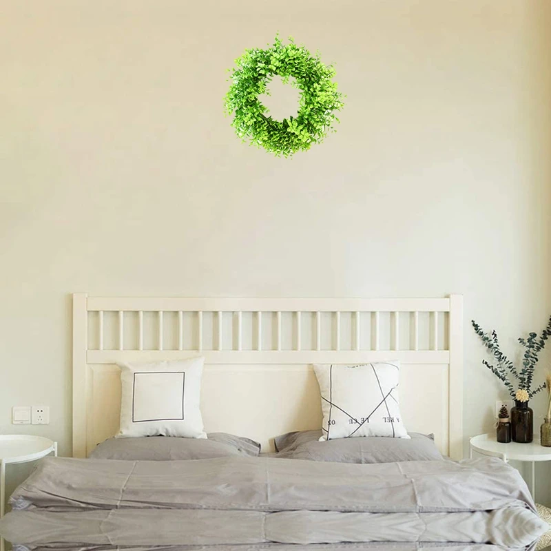 Искусственный венок из самшита с зелеными листьями для дома и улицы зеленый