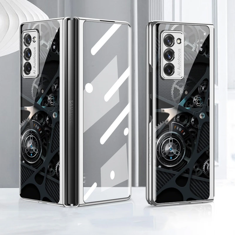 

New Case For Samsung Galaxy Z Fold2 5G Case Luxury Electroplate Tempered Glass and Front Glass 360 Full Protection Cover
