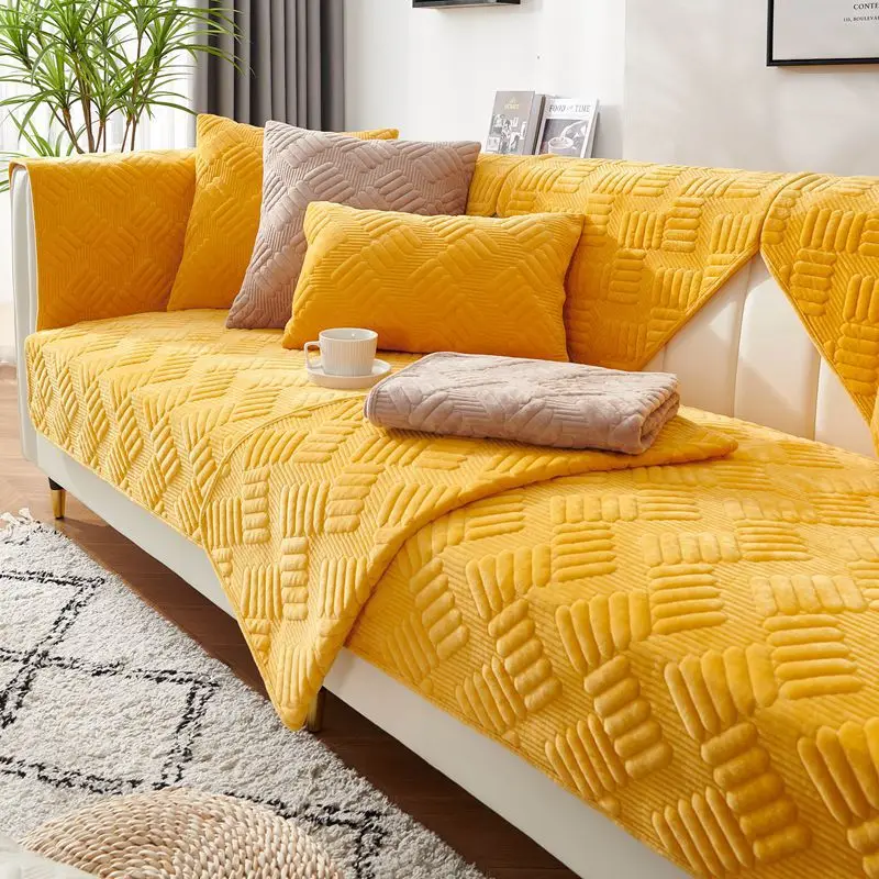 

Europe Solid Color Sofa Cover Armrest Towel Couch Cushion Cotton Linen Splicing Fabric L-shape Non-slip Four Seasons Slipcover